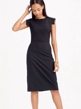 J. Crew Black Midi Sheath Dress with Cap Sleeves